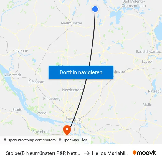 Stolpe(B Neumünster) P&R Nettelau/Löptin to Helios Mariahilf Klinik map