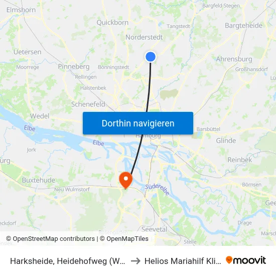 Harksheide, Heidehofweg (West) to Helios Mariahilf Klinik map