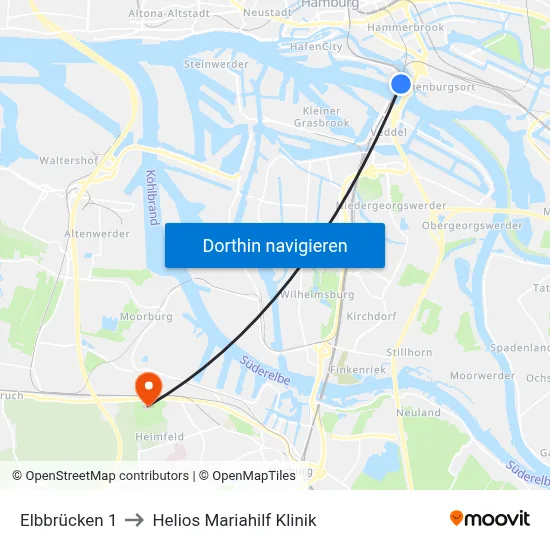 Elbbrücken 1 to Helios Mariahilf Klinik map