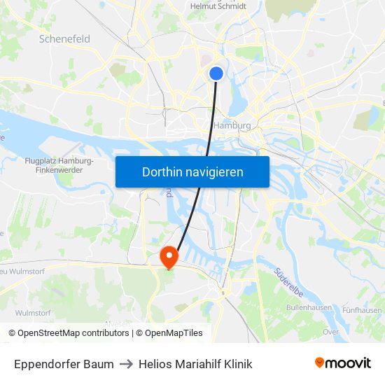 Eppendorfer Baum to Helios Mariahilf Klinik map