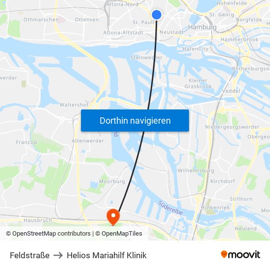 Feldstraße to Helios Mariahilf Klinik map