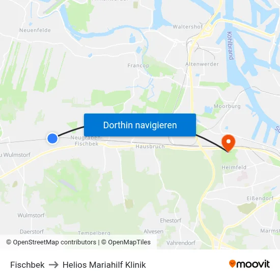 Fischbek to Helios Mariahilf Klinik map