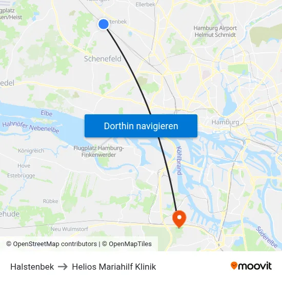 Halstenbek to Helios Mariahilf Klinik map