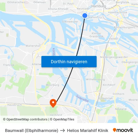 Baumwall (Elbphilharmonie) to Helios Mariahilf Klinik map