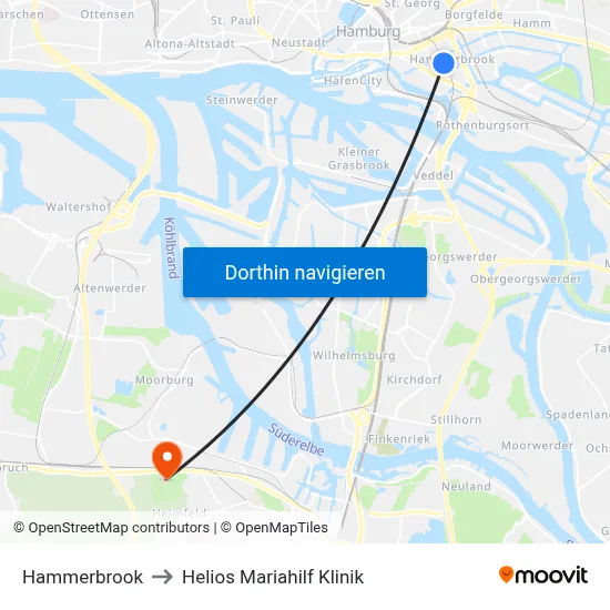 Hammerbrook to Helios Mariahilf Klinik map