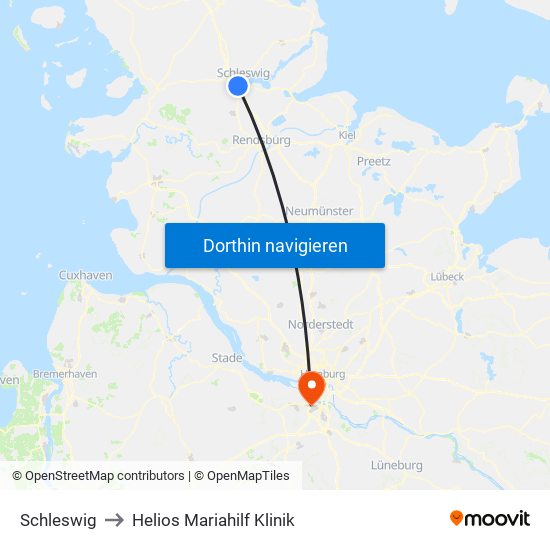 Schleswig to Helios Mariahilf Klinik map
