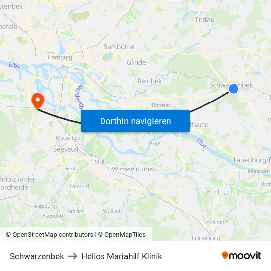 Schwarzenbek to Helios Mariahilf Klinik map