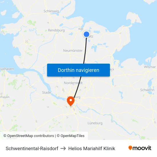 Schwentinental-Raisdorf to Helios Mariahilf Klinik map