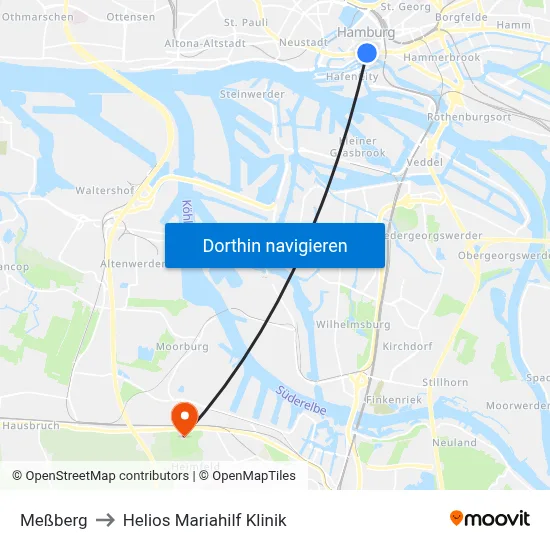 Meßberg to Helios Mariahilf Klinik map