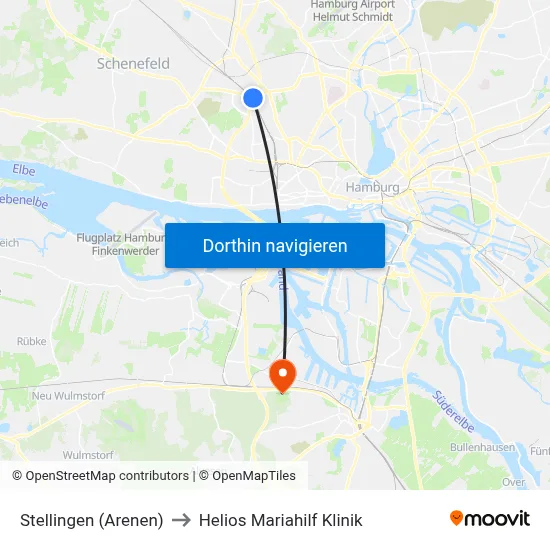 Stellingen (Arenen) to Helios Mariahilf Klinik map