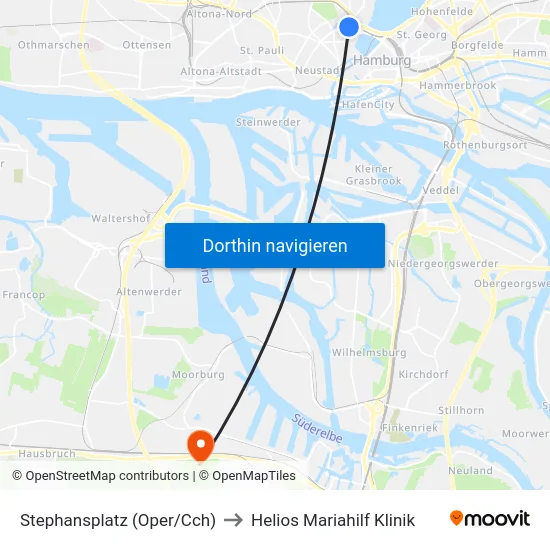 Stephansplatz (Oper/Cch) to Helios Mariahilf Klinik map