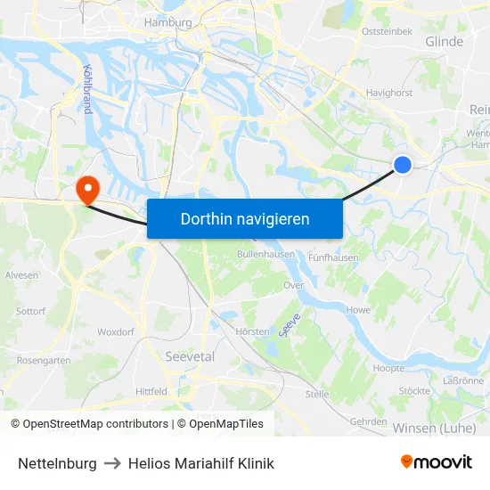 Nettelnburg to Helios Mariahilf Klinik map