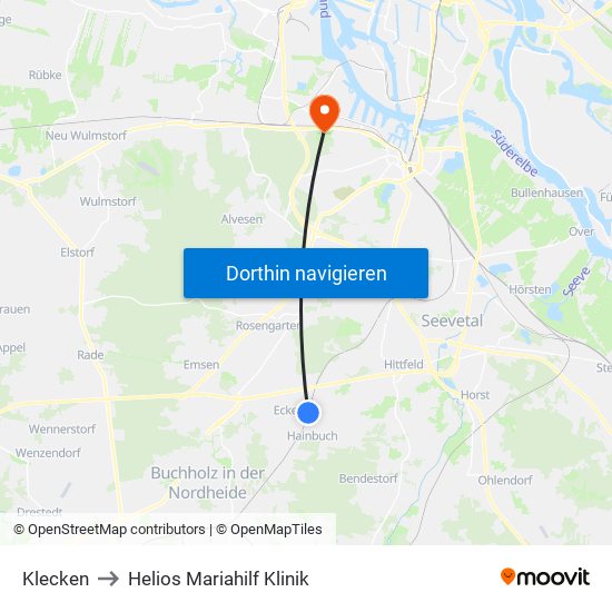 Klecken to Helios Mariahilf Klinik map