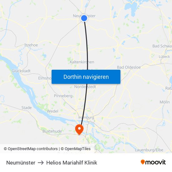 Neumünster to Helios Mariahilf Klinik map