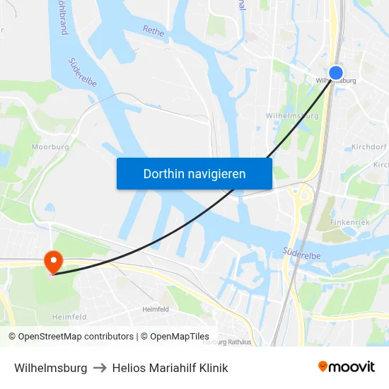 Wilhelmsburg to Helios Mariahilf Klinik map