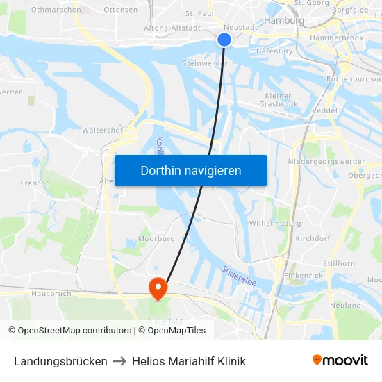 Landungsbrücken to Helios Mariahilf Klinik map