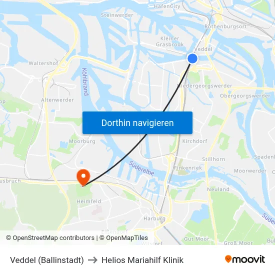 Veddel (Ballinstadt) to Helios Mariahilf Klinik map