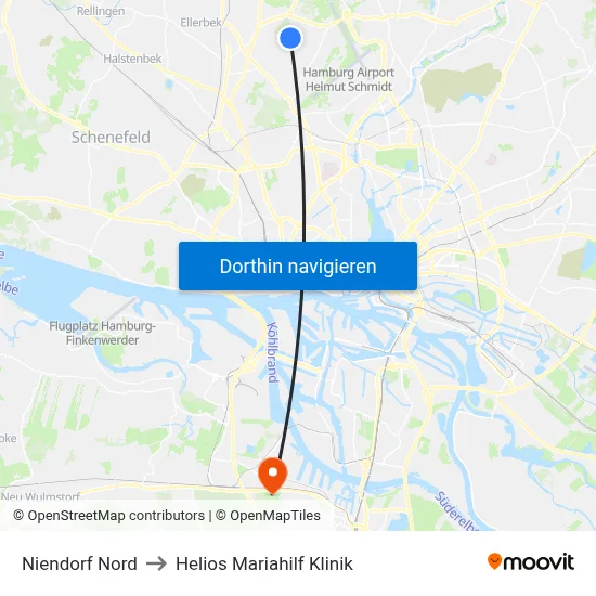 Niendorf Nord to Helios Mariahilf Klinik map