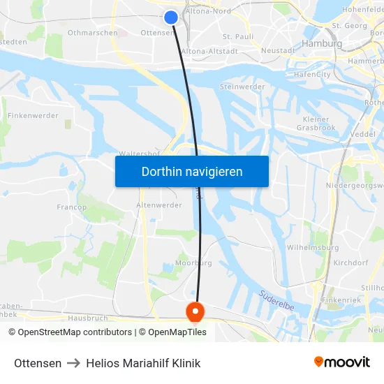 Ottensen to Helios Mariahilf Klinik map