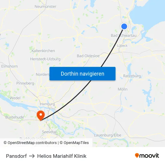 Pansdorf to Helios Mariahilf Klinik map