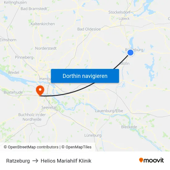 Ratzeburg to Helios Mariahilf Klinik map