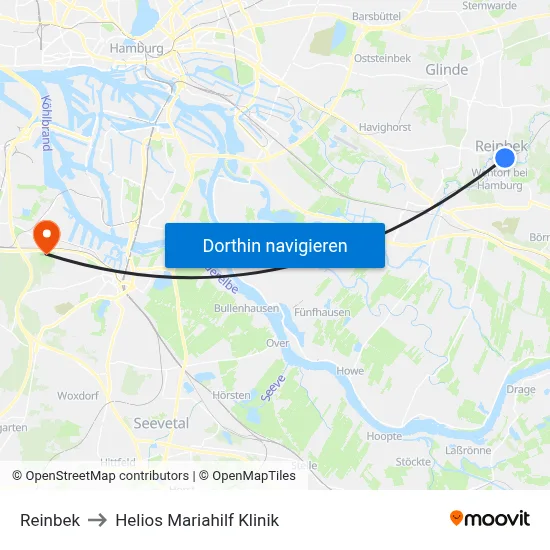 Reinbek to Helios Mariahilf Klinik map