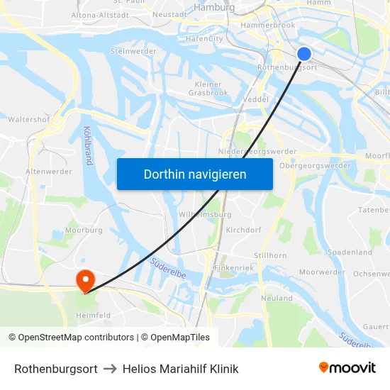 Rothenburgsort to Helios Mariahilf Klinik map