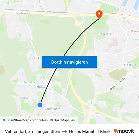 Vahrendorf, am Langen Stein to Helios Mariahilf Klinik map
