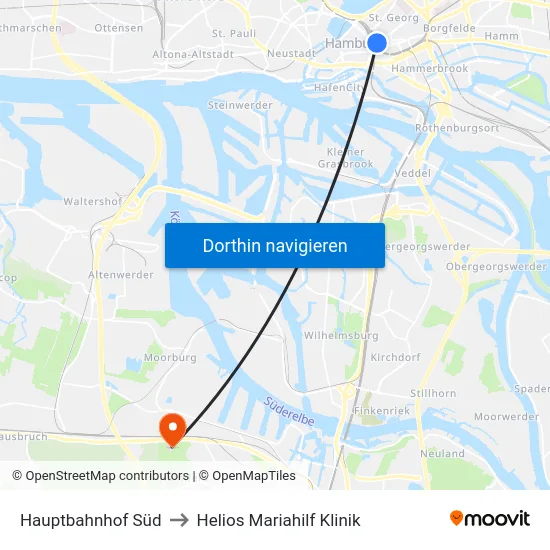 Hauptbahnhof Süd to Helios Mariahilf Klinik map