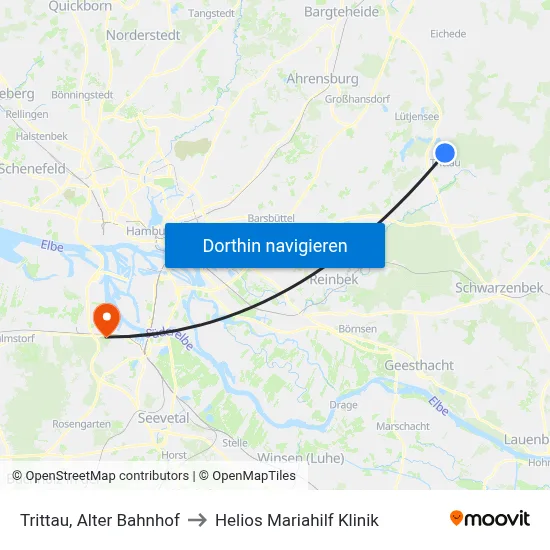 Trittau, Alter Bahnhof to Helios Mariahilf Klinik map