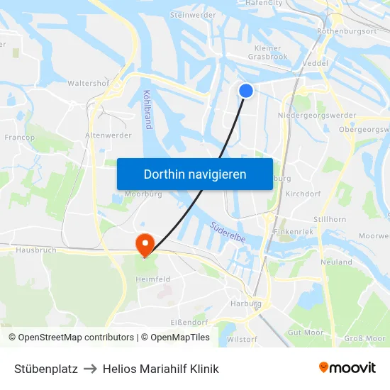 Stübenplatz to Helios Mariahilf Klinik map