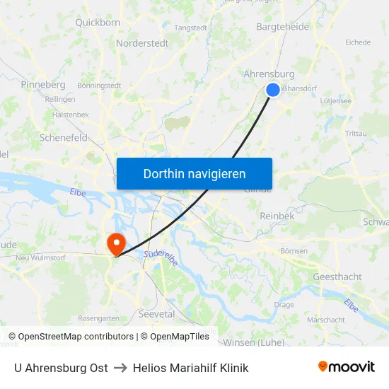 U Ahrensburg Ost to Helios Mariahilf Klinik map