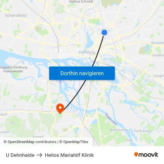 U Dehnhaide to Helios Mariahilf Klinik map