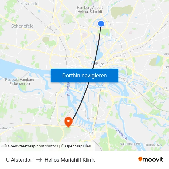 U Alsterdorf to Helios Mariahilf Klinik map