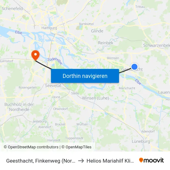 Geesthacht, Finkenweg (Nord) to Helios Mariahilf Klinik map
