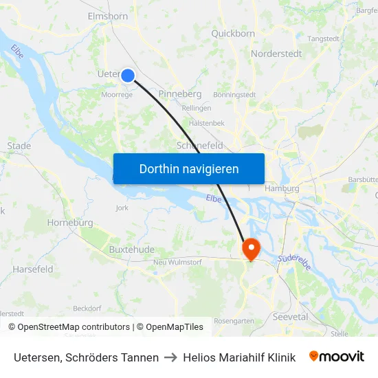 Uetersen, Schröders Tannen to Helios Mariahilf Klinik map