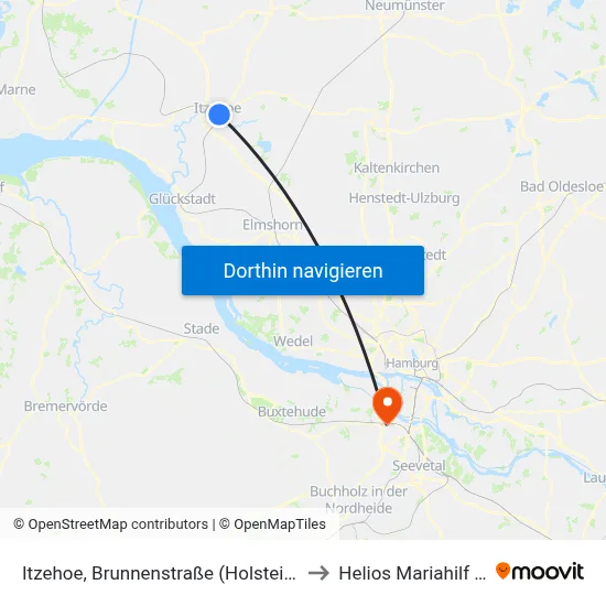Itzehoe, Brunnenstraße (Holstein-Center) to Helios Mariahilf Klinik map