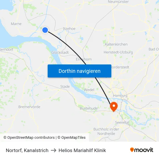 Nortorf, Kanalstrich to Helios Mariahilf Klinik map