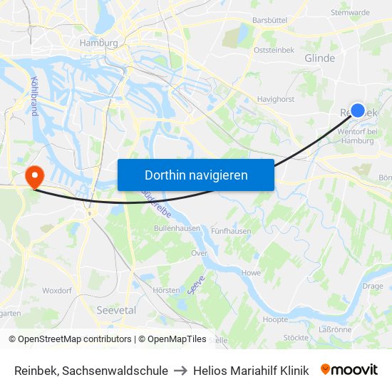 Reinbek, Sachsenwaldschule to Helios Mariahilf Klinik map