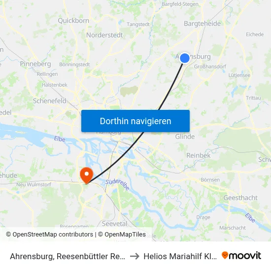 Ahrensburg, Reesenbüttler Redder to Helios Mariahilf Klinik map