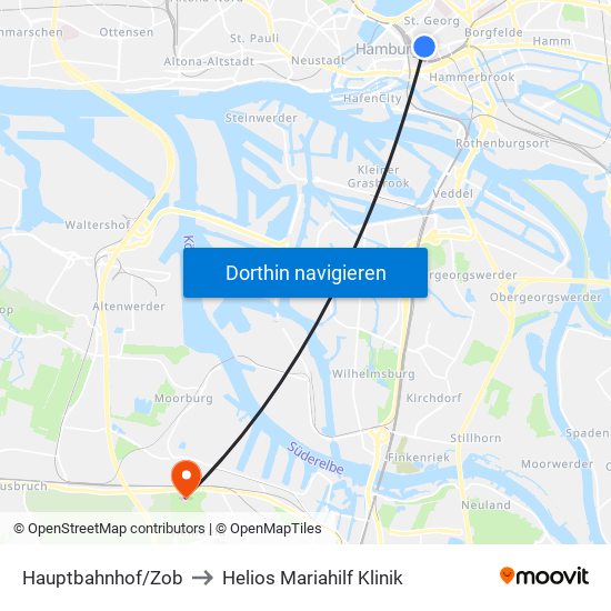 Hauptbahnhof/Zob to Helios Mariahilf Klinik map
