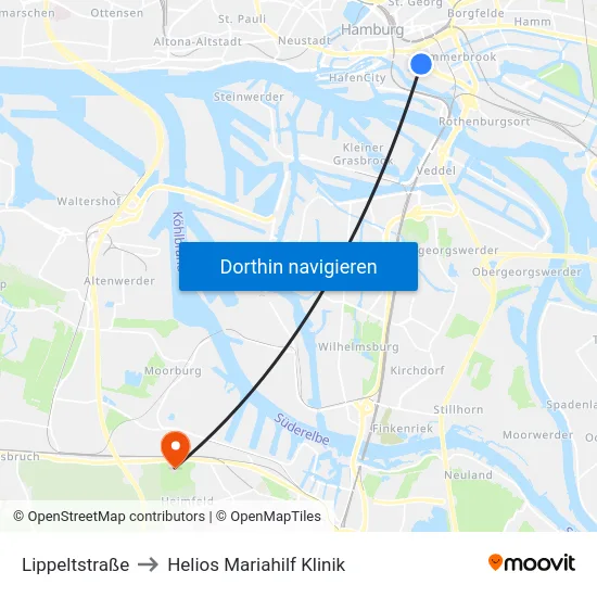 Lippeltstraße to Helios Mariahilf Klinik map