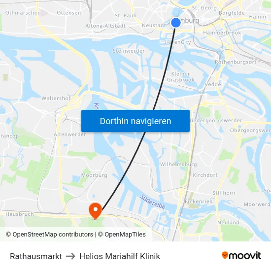 Rathausmarkt to Helios Mariahilf Klinik map