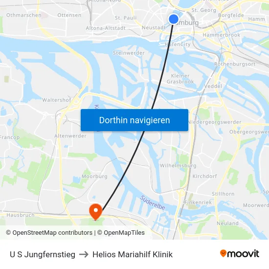 U S Jungfernstieg to Helios Mariahilf Klinik map