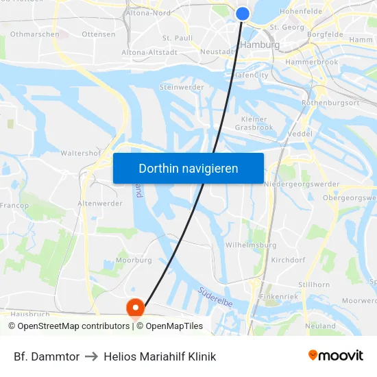Bf. Dammtor to Helios Mariahilf Klinik map
