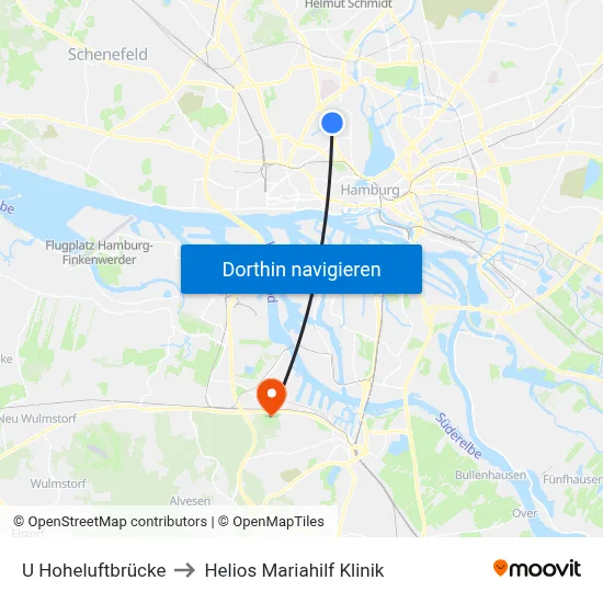 U Hoheluftbrücke to Helios Mariahilf Klinik map
