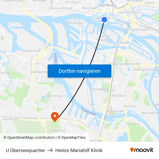 U Überseequartier to Helios Mariahilf Klinik map