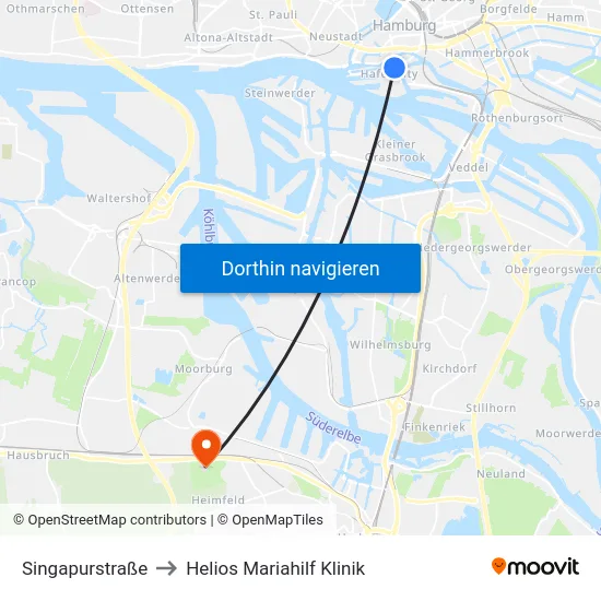 Singapurstraße to Helios Mariahilf Klinik map