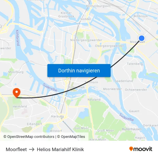 Moorfleet to Helios Mariahilf Klinik map