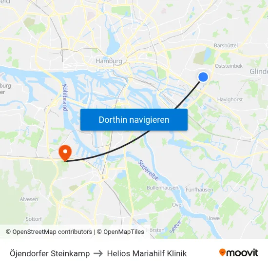 Öjendorfer Steinkamp to Helios Mariahilf Klinik map